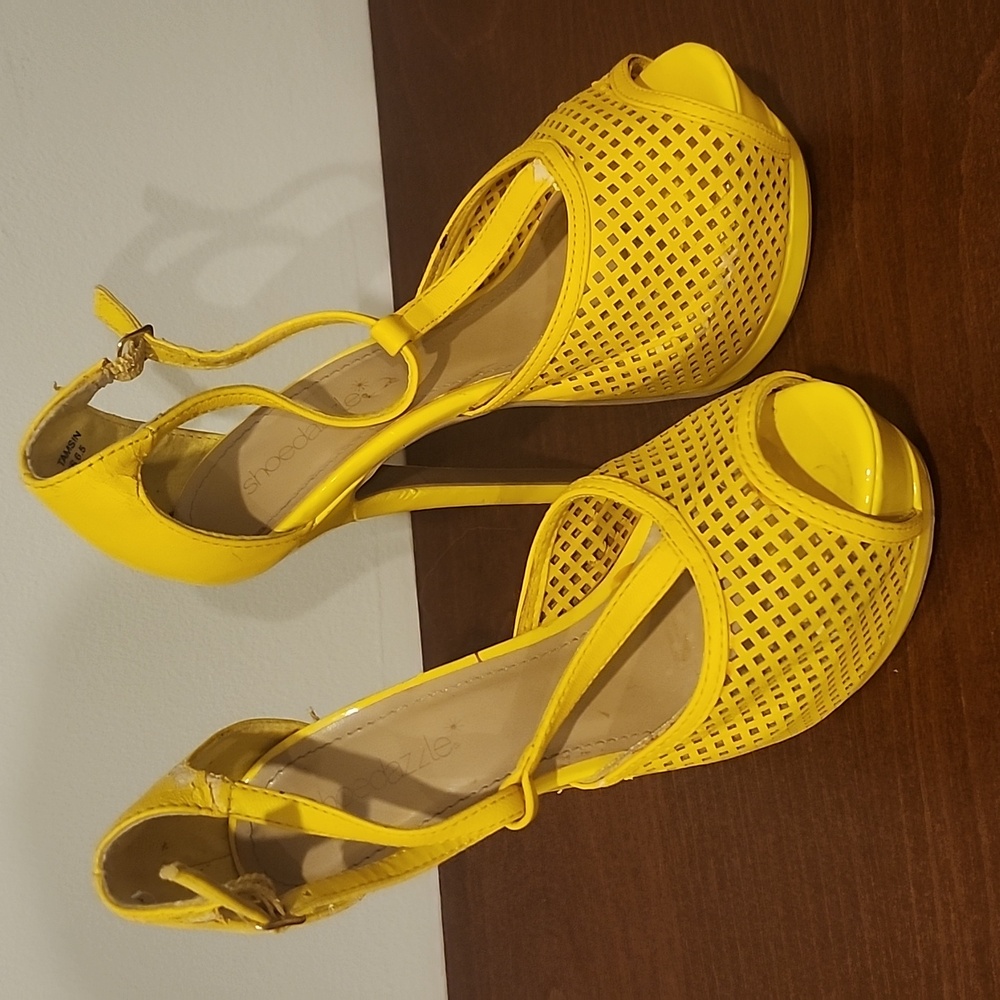Yellow Peep-Toe Stiletto Heels